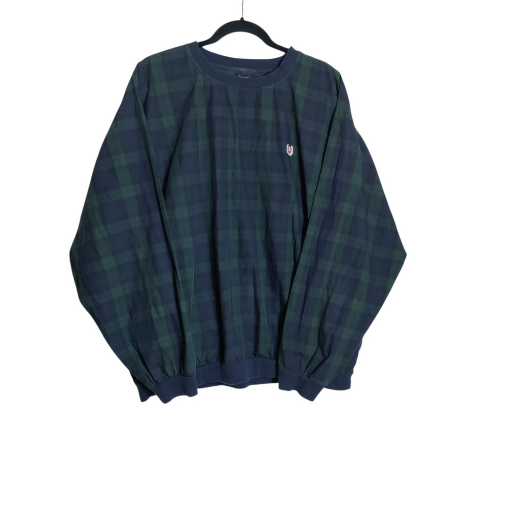 Chaps Ralph Lauren Mens XL Plaid Golf Windshirt Pullover Blue Green Cotton‎